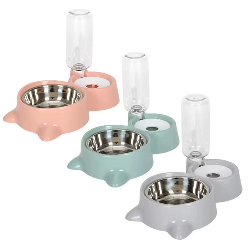 New 2-In-1 Cat Bowl Water Dispenser Automatic Water Storage Pet Dog Cat Food Bowl Food Container with Waterer Pet Waterer Feeder