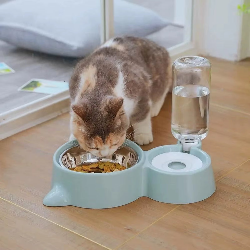 New 2-In-1 Cat Bowl Water Dispenser Automatic Water Storage Pet Dog Cat Food Bowl Food Container with Waterer Pet Waterer Feeder