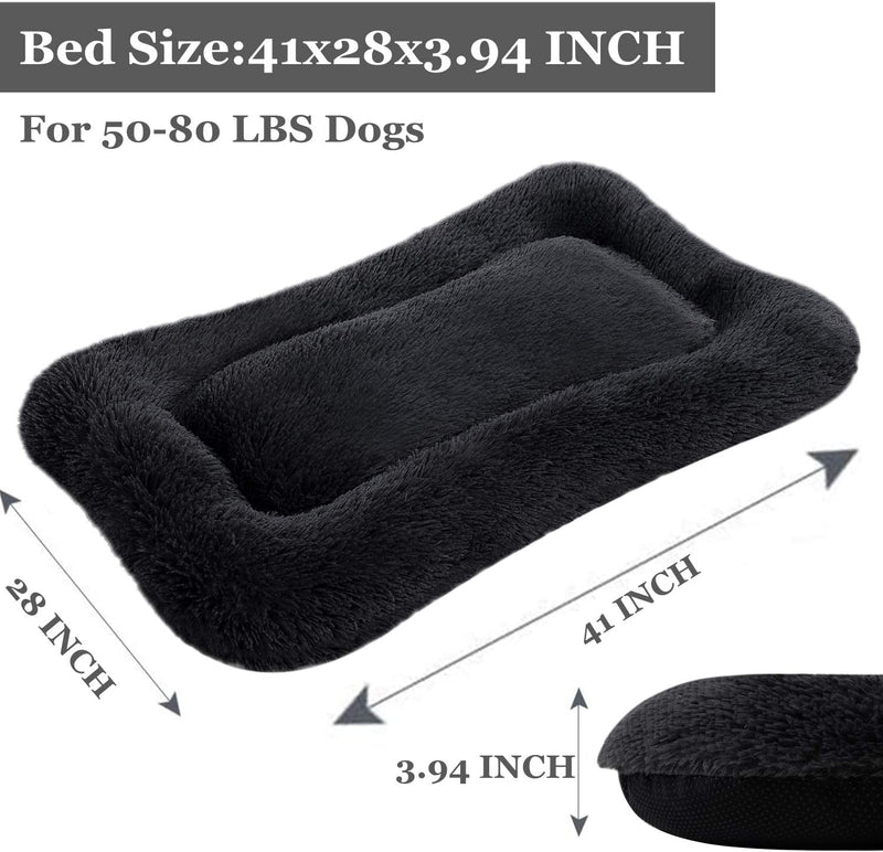 Deluxe Plush Dog Bed Pet Cushion Crate Mat,Fulffy Comfy Kennel Anti-Slip Washable Pad for Medium Large X-Large Dogs(X-Large, Black)