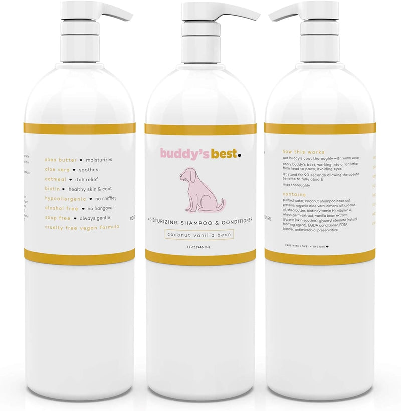 Dog Shampoo for Smelly Dogs - Oatmeal Dog Shampoo and Conditioner for Dry and Sensitive Skin - Moisturizing Puppy Wash Shampoo, Coconut Vanilla Bean Scent, 32Oz