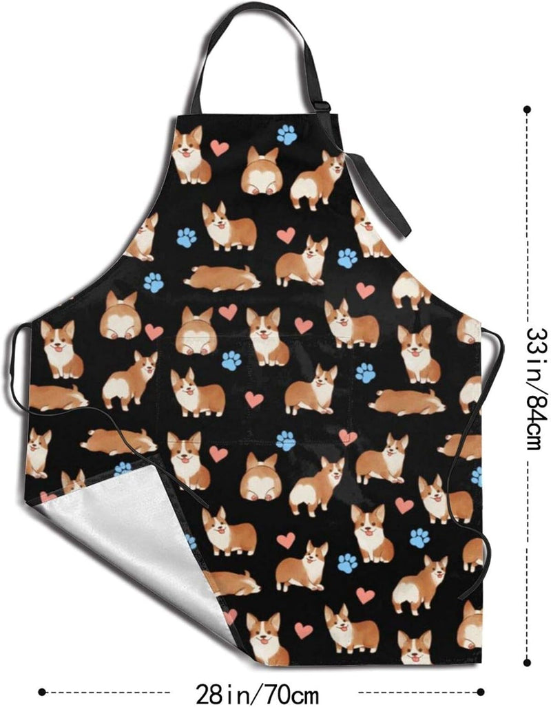 Cute Corgi Dog Apron for Women with Pockets Adjustable Bib Apron Waterproof Home Kitchen Cooking Baking Gardening Apron