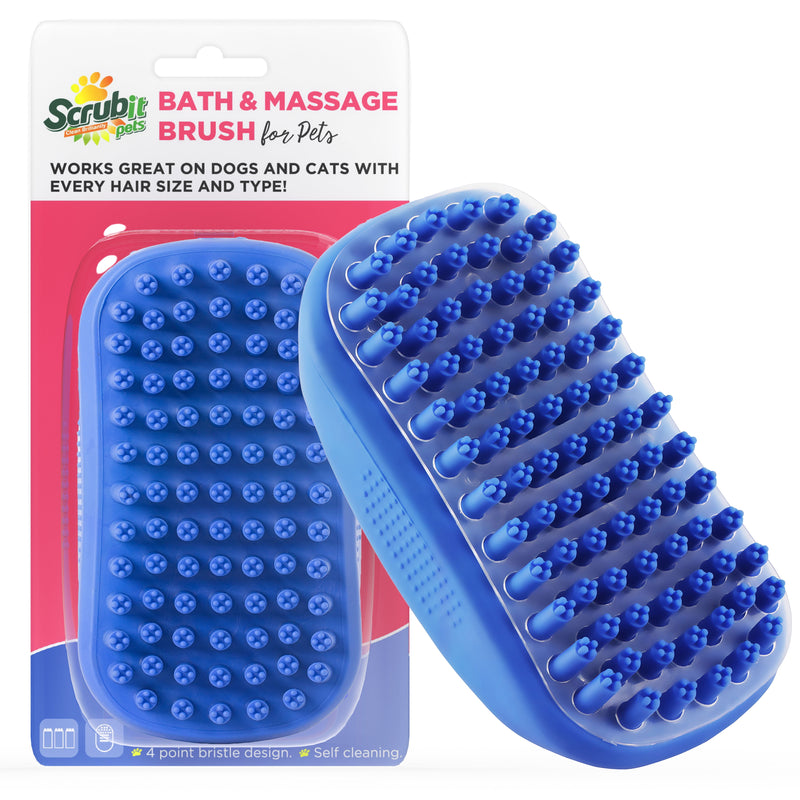 Dog Bath Scrubber Rubber Curry Comb & Pet Grooming Brush with Non-Slip Grip, Blue