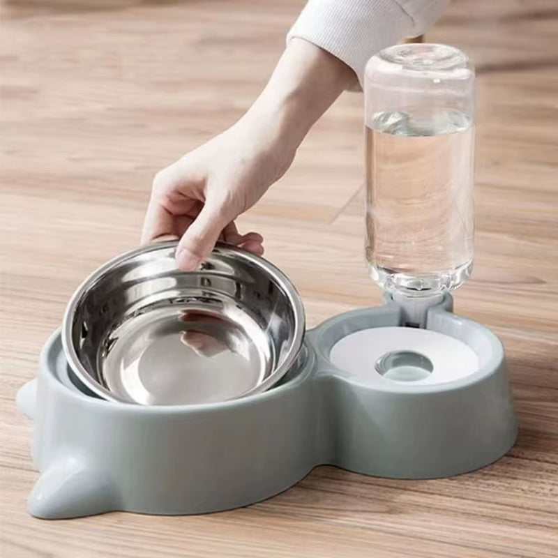 New 2-In-1 Cat Bowl Water Dispenser Automatic Water Storage Pet Dog Cat Food Bowl Food Container with Waterer Pet Waterer Feeder