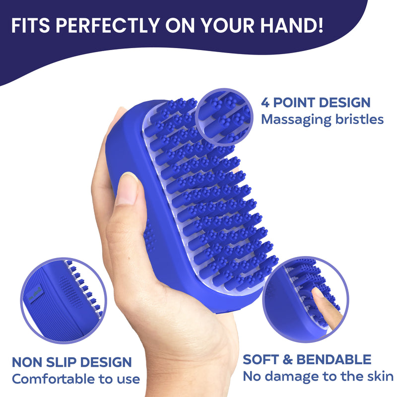 Dog Bath Scrubber Rubber Curry Comb & Pet Grooming Brush with Non-Slip Grip, Blue