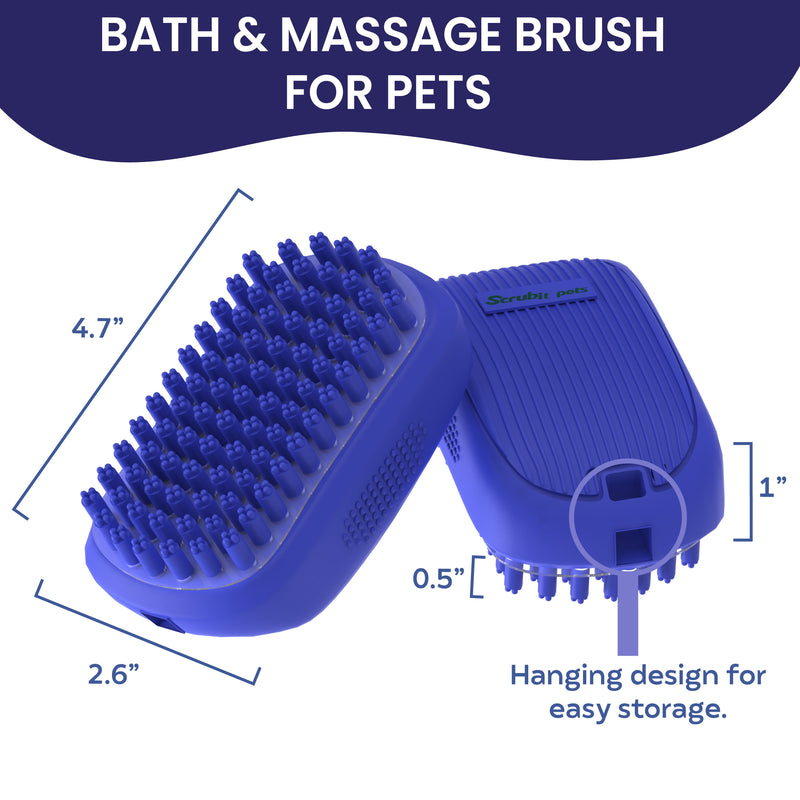 Dog Bath Scrubber Rubber Curry Comb & Pet Grooming Brush with Non-Slip Grip, Blue