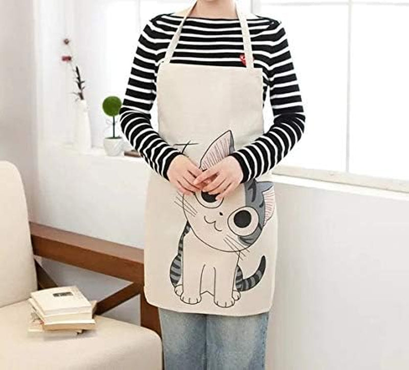 Cute Cat Cartoon Apron Cat Funny Face Japanese Creative Comic Apron Adults Size for Baking, Cooking, Bbq