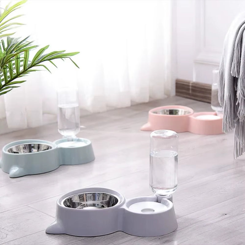 New 2-In-1 Cat Bowl Water Dispenser Automatic Water Storage Pet Dog Cat Food Bowl Food Container with Waterer Pet Waterer Feeder