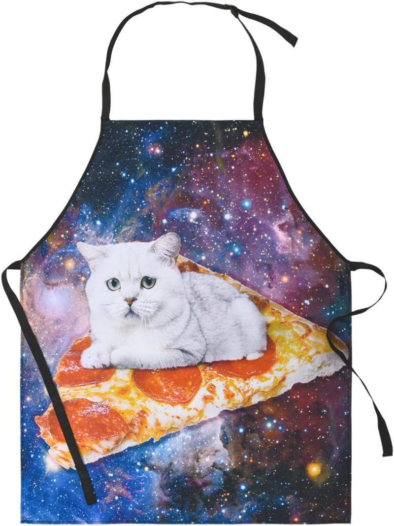 Cat Apron for Women Pizza Apron for Men Funny Apron Kitchen Apron for Cooking Gardening Grilling BBQ Cat Gifts for Men Funny Baking Gifts Novelty Apron Cute Galaxy Space