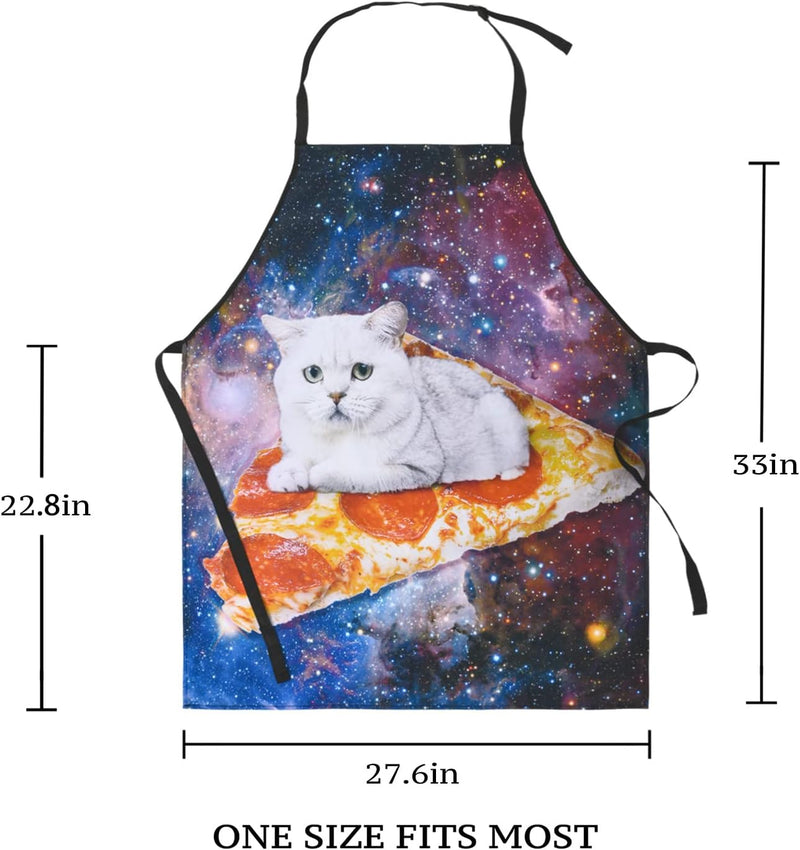 Cat Apron for Women Pizza Apron for Men Funny Apron Kitchen Apron for Cooking Gardening Grilling BBQ Cat Gifts for Men Funny Baking Gifts Novelty Apron Cute Galaxy Space