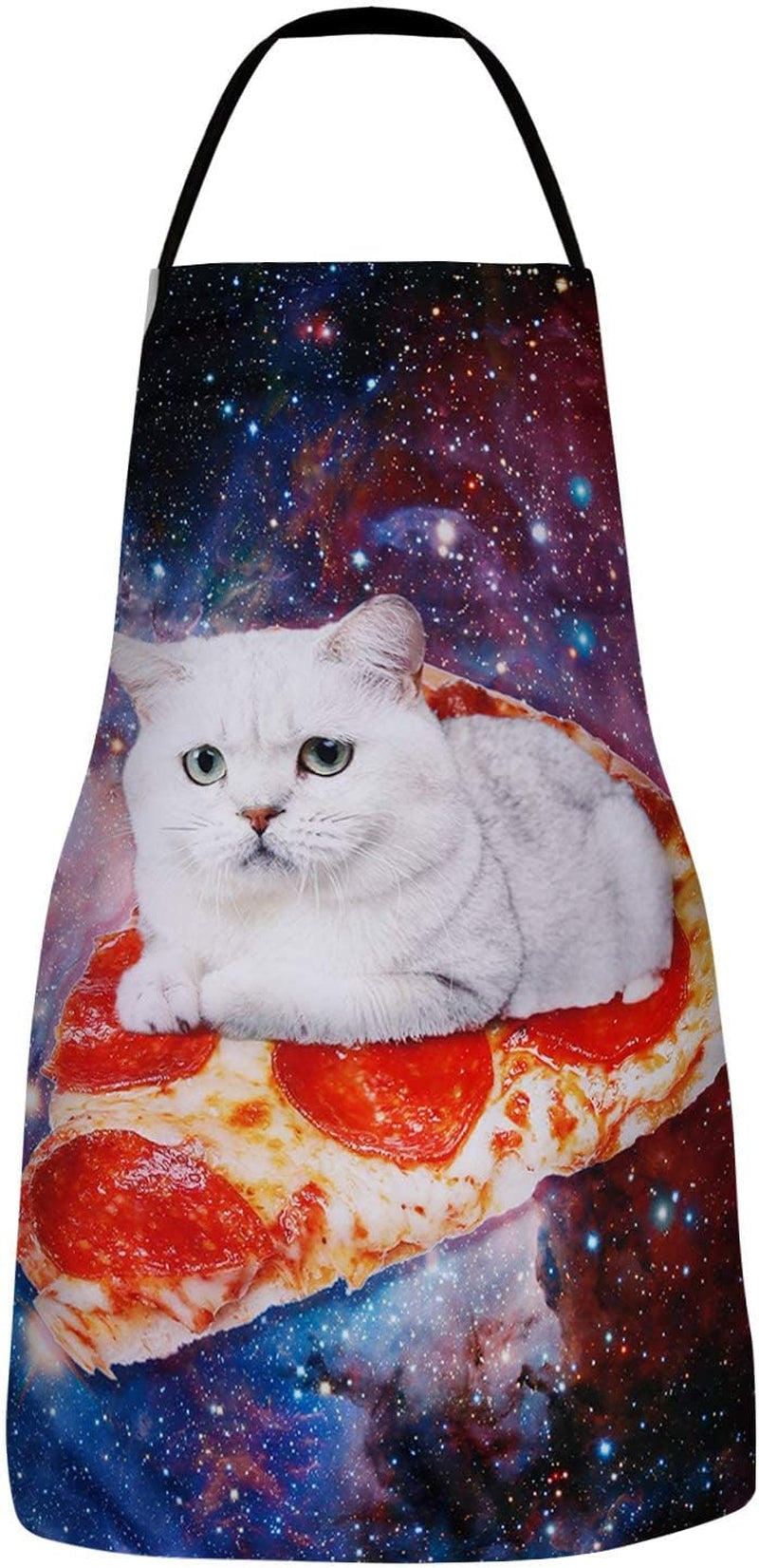 Cat Apron for Women Pizza Apron for Men Funny Apron Kitchen Apron for Cooking Gardening Grilling BBQ Cat Gifts for Men Funny Baking Gifts Novelty Apron Cute Galaxy Space