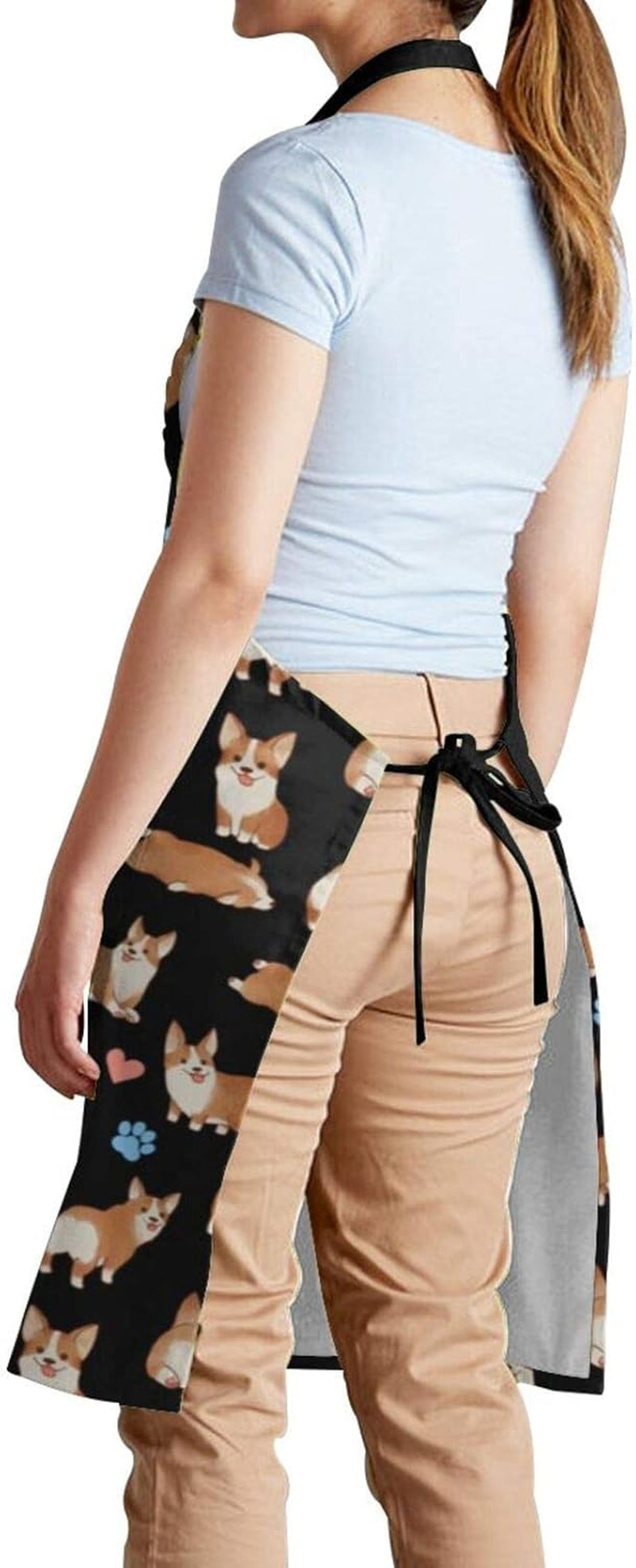 Cute Corgi Dog Apron for Women with Pockets Adjustable Bib Apron Waterproof Home Kitchen Cooking Baking Gardening Apron